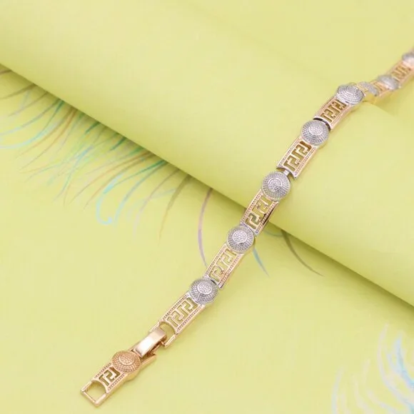 "Greek Key Rose Gold Bracelet with Silver Disc Accents, XPBL0792 - Picture 5 of 12